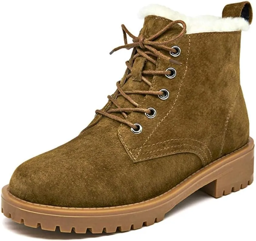 BEAU TODAY Womens Winter Snow Boots, Fur Lined Ankle Booties for Women, Chunky Platform Lace-up Boots Shoes Suede Leather Non-slip Warm Winter Shoes