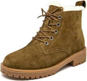 BEAU TODAY Womens Winter Snow Boots, Fur Lined Ankle Booties for Women, Chunky Platform Lace-up Boots Shoes Suede Leather Non-slip Warm Winter Shoes