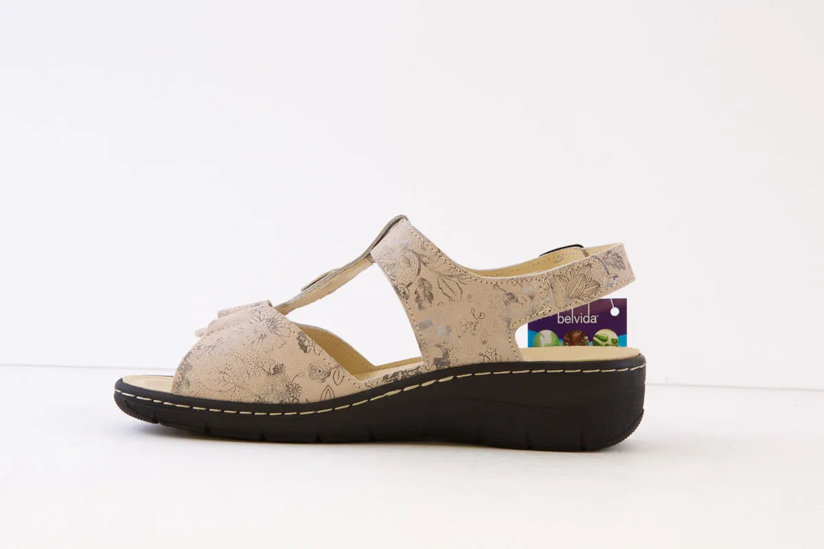 BELVIDA - 42.212 VELCRO STRAP COMFORT SANDAL - BEIGE PRINT