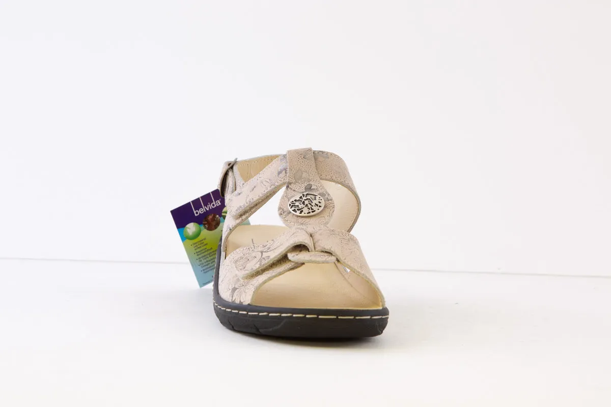 BELVIDA - 42.212 VELCRO STRAP COMFORT SANDAL - BEIGE PRINT