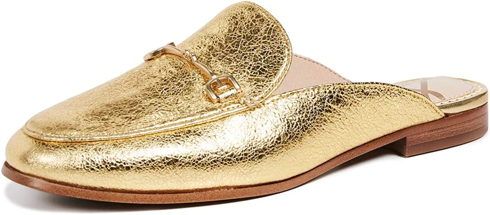 Best-priced Leather Edelman Bright Metallic Slide Sam Round-Toe Gold Huge offer Mule Linnie