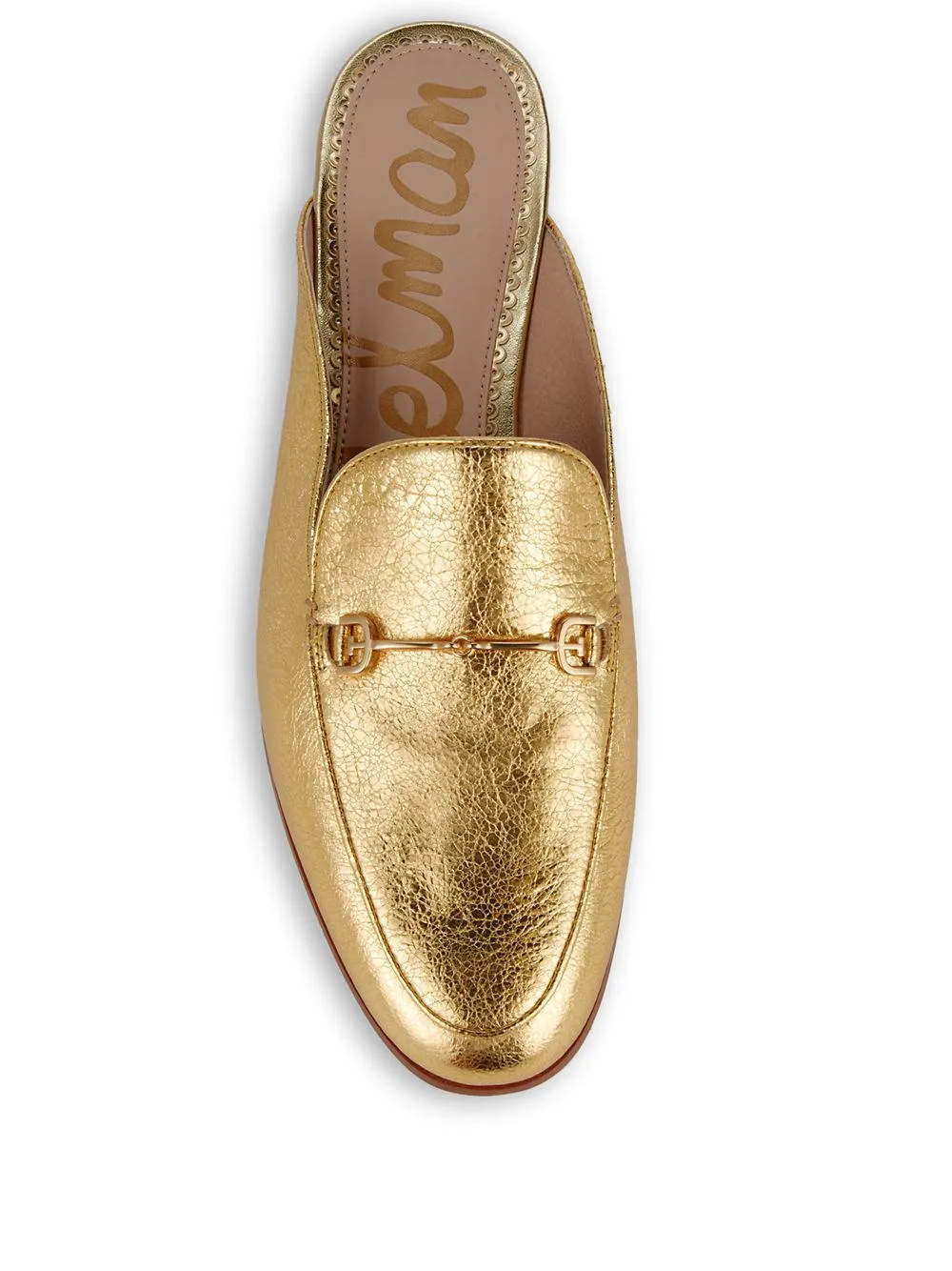 Best-priced Leather Edelman Bright Metallic Slide Sam Round-Toe Gold Huge offer Mule Linnie