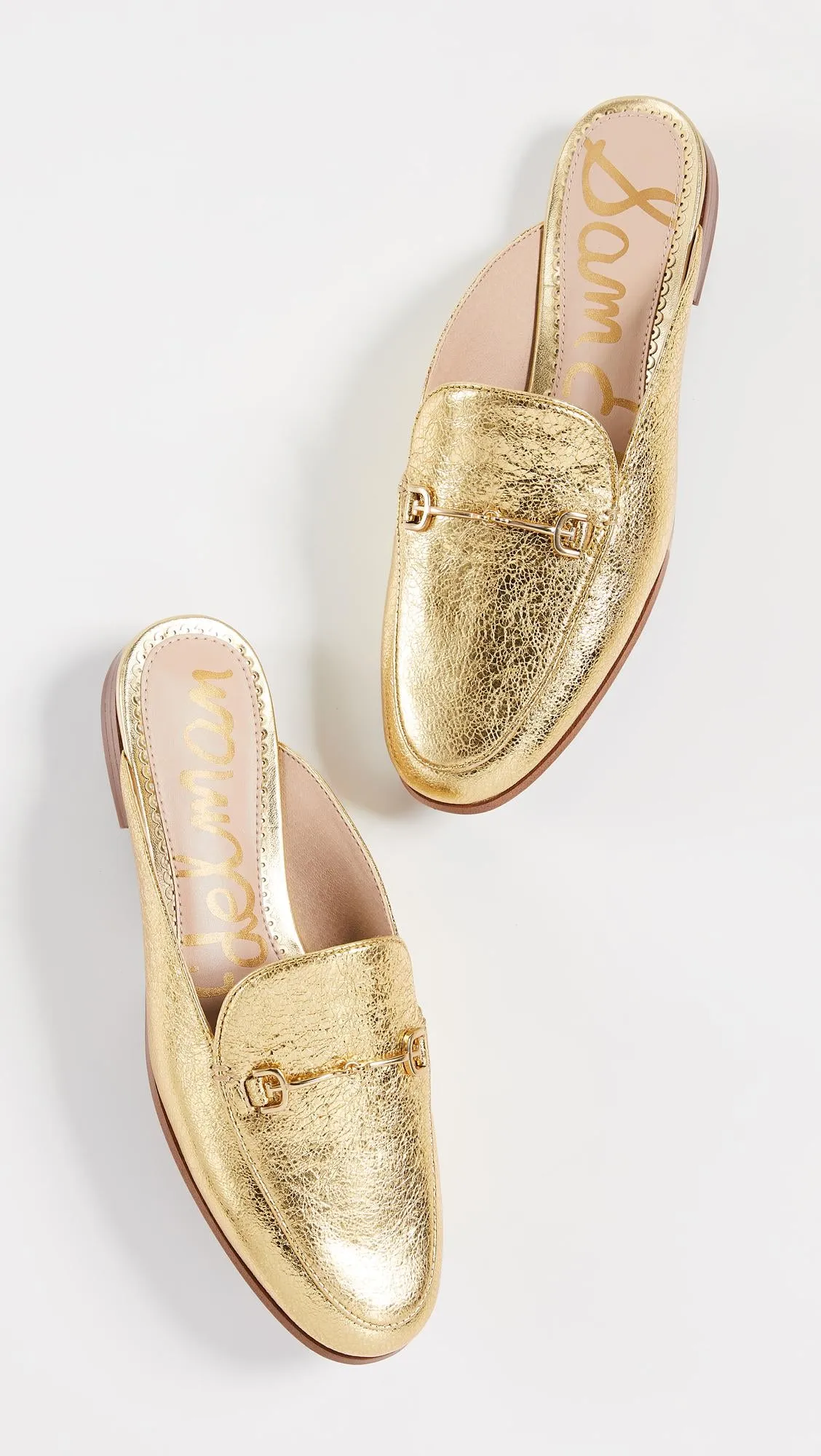 Best-priced Leather Edelman Bright Metallic Slide Sam Round-Toe Gold Huge offer Mule Linnie