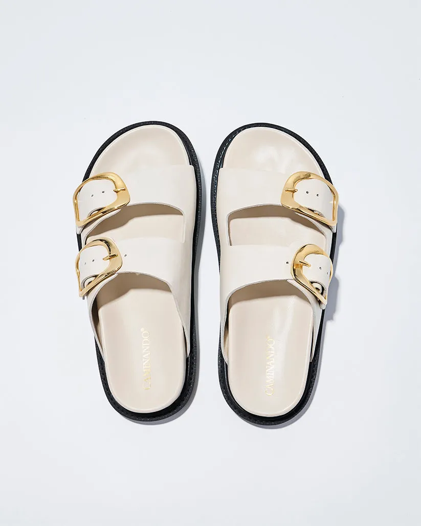 BIG DOUBLE BUCKLE SANDALS ECRU
