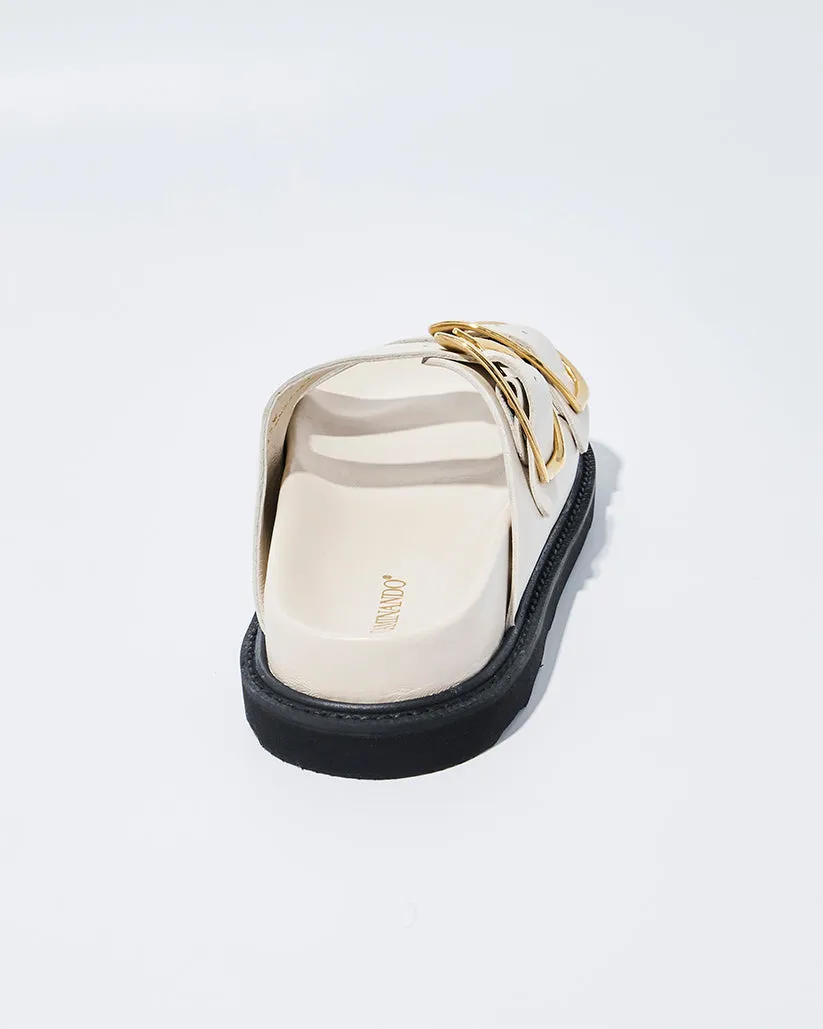 BIG DOUBLE BUCKLE SANDALS ECRU