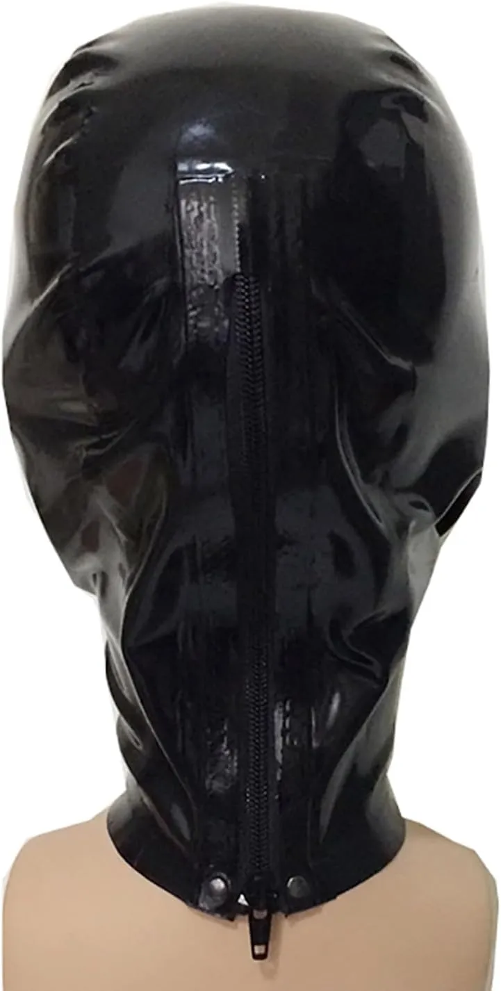 Black Latex Hood Masks,Full Face Latex Mask for Men Women Catsuit,Novelty Rubber Masks Cosplay Club Wear Party Costumes