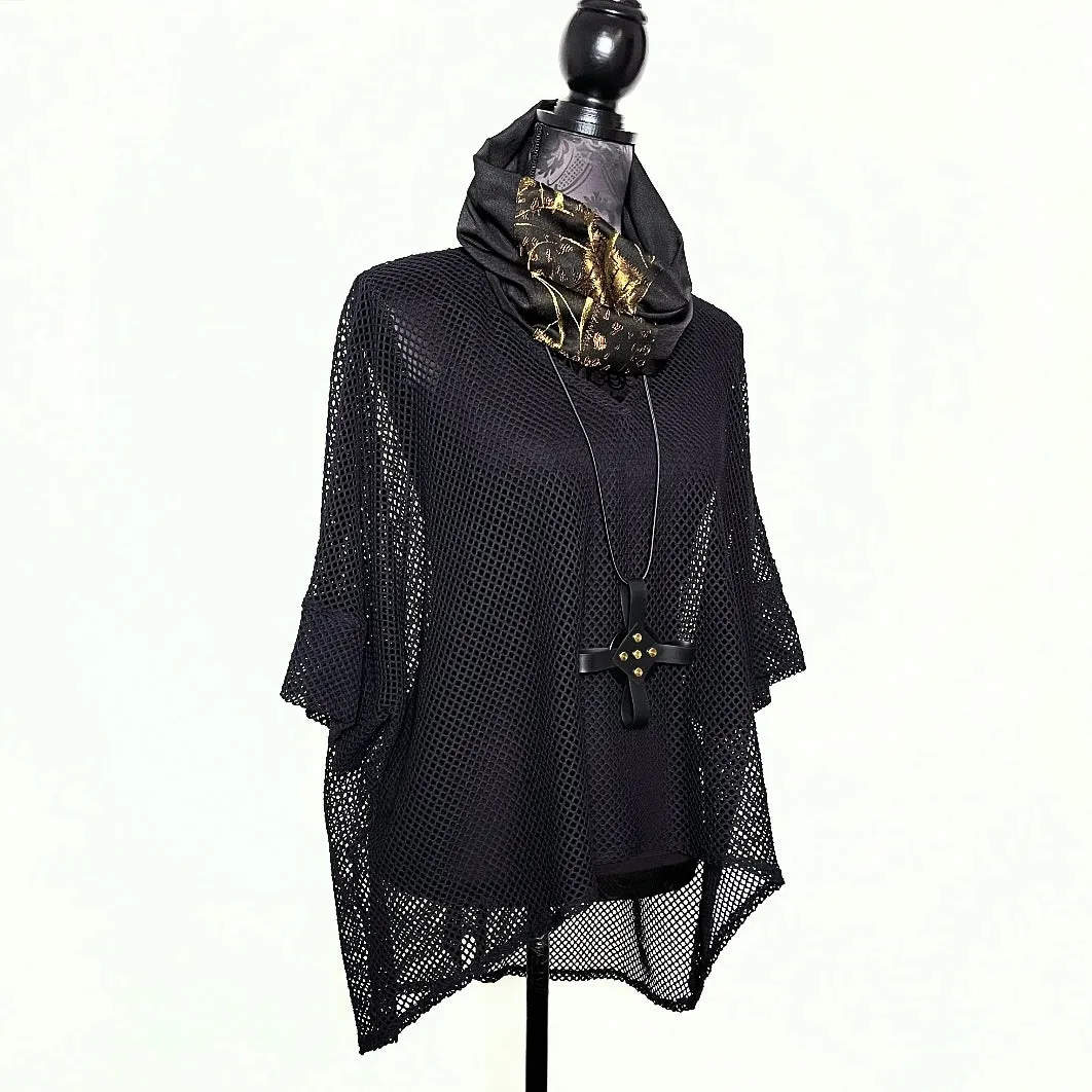 Black Rubber Necklace - Cross With Brass Stud