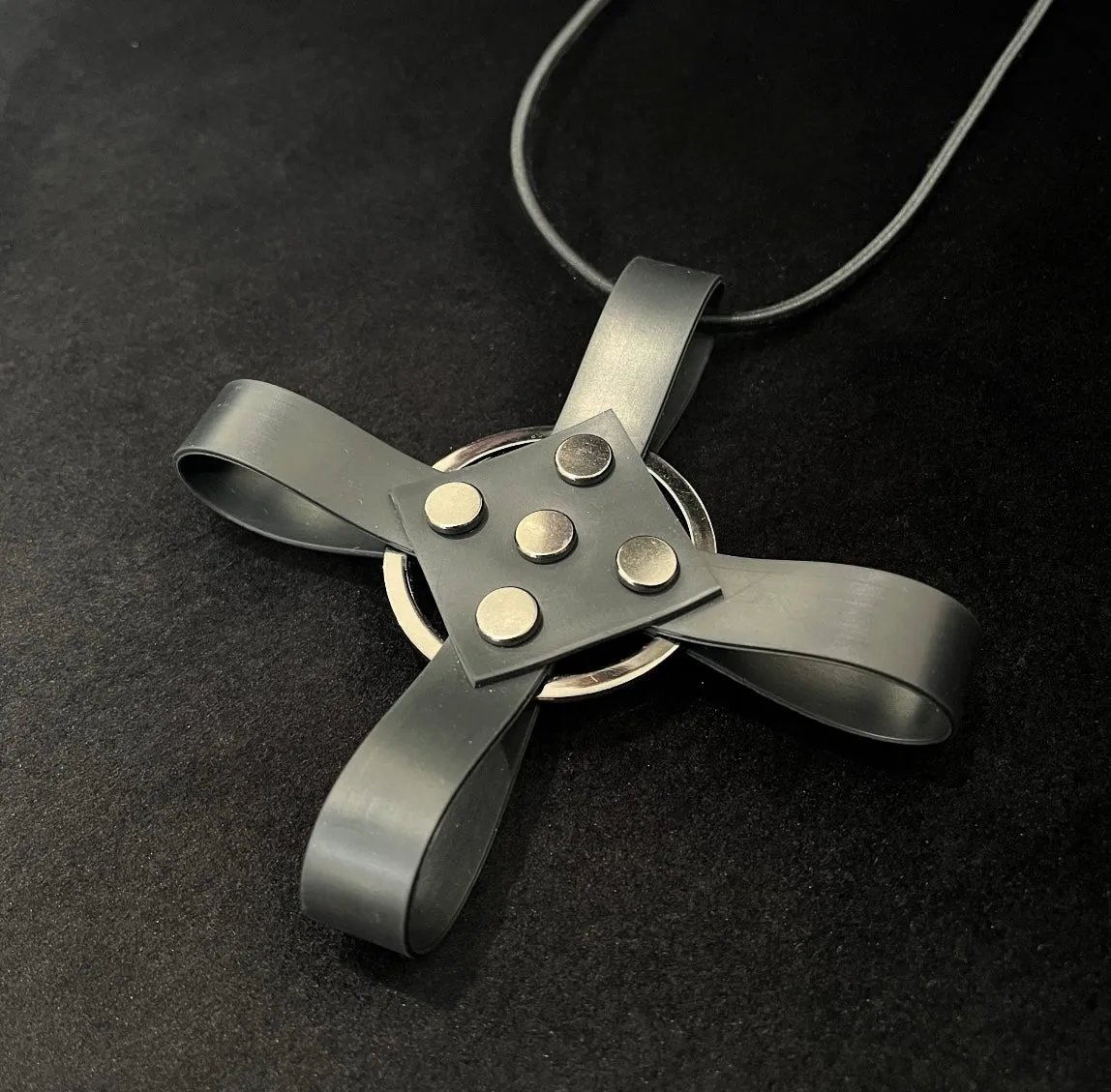 Black Rubber Necklace - Cross With Gunmetal Grey Stud