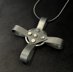 Black Rubber Necklace - Cross With Gunmetal Grey Stud