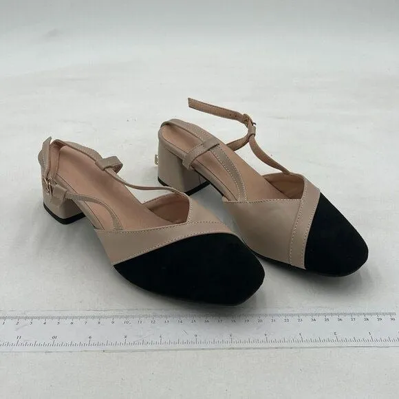 Black Women Formal Square Toe Block Heels Slingback Loafer Slip On Office Pumps