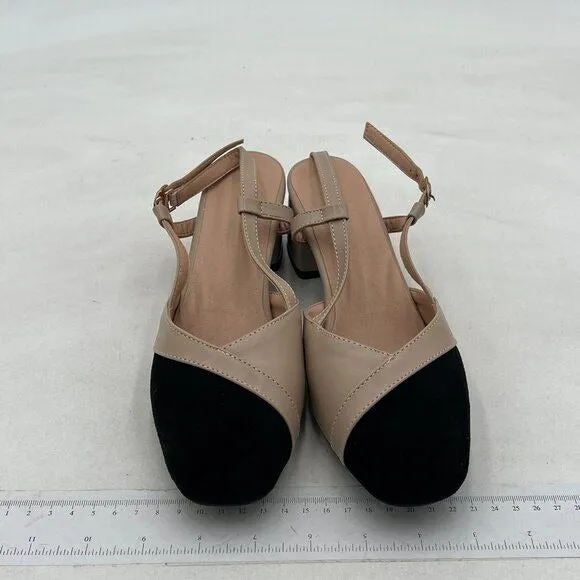Black Women Formal Square Toe Block Heels Slingback Loafer Slip On Office Pumps