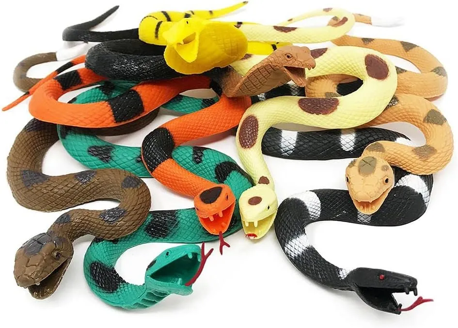Boley Giant Realistic Rubber Snakes - 8 Pack 18" Long Realistic Fake Snake Toy Set - Pack Includes Python, Rattlesnake, Cobra - Prank Toys, Theater Props, and Party Favors - Rubber Snakes for Kids!