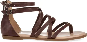 Brinley Co Comfort Womens Dual Buckle Gladiator Sandal Brown, 5.5 Regular US