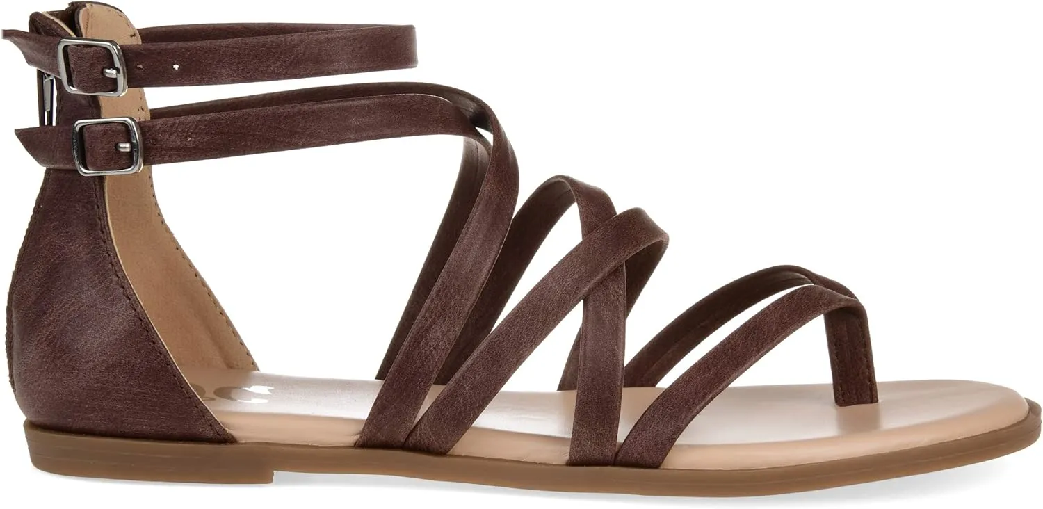 Brinley Co Comfort Womens Dual Buckle Gladiator Sandal Brown, 5.5 Regular US
