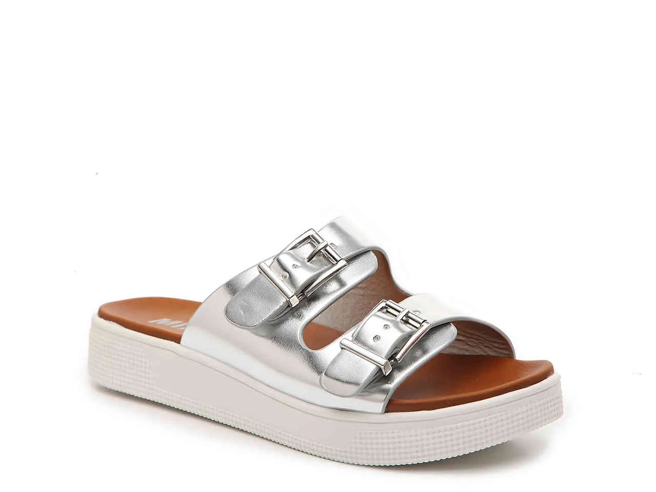 Buckle Silver Mule Mia Venessa Polished Platform Slide Comfortable Sandals Footbed Double Record-breaking sale