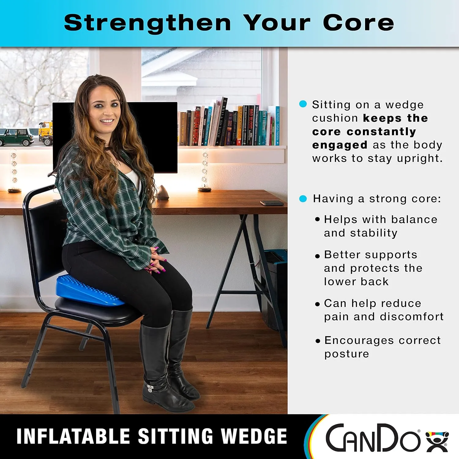 CanDo Sitting Wedge Active Seat Wobble Cushion for Posture, Back Pain, Stress Relief, Restlessness, and Anxiety - Adult Size, 14" x 14"