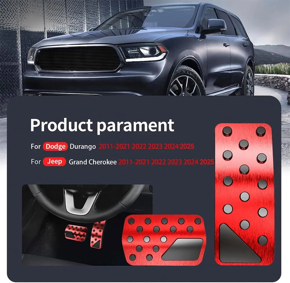 Car Pedal Cover for Dodge Durango Jeep Grand Cherokee 2011-2024 2025 Aluminum Alloy No Drilling Aluminum Brake and Accelerator Pedal Covers 2PCS(Red)