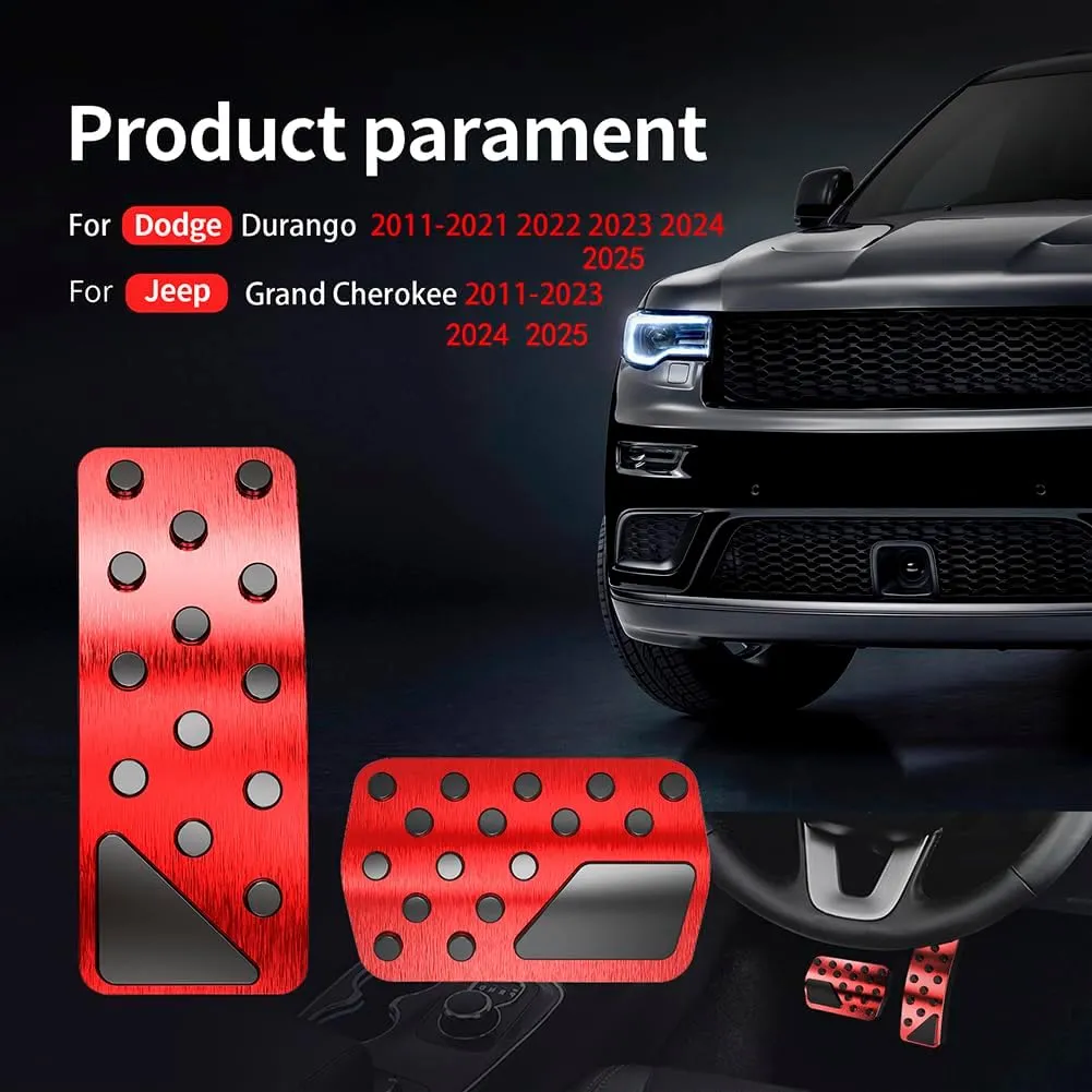 Car Pedal Cover for Dodge Durango Jeep Grand Cherokee 2011-2024 2025 Aluminum Alloy No Drilling Aluminum Brake and Accelerator Pedal Covers 2PCS(Red)