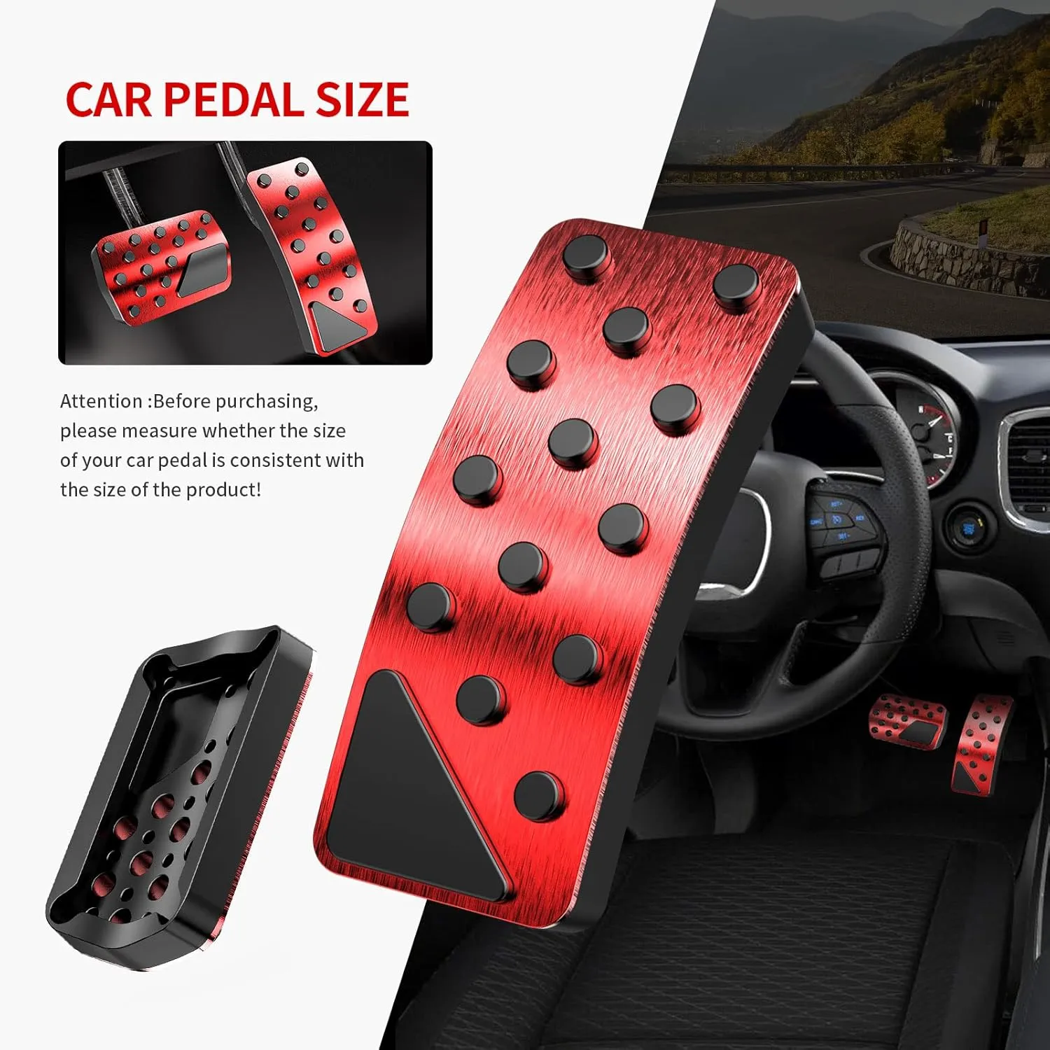 Car Pedal Cover for Dodge Durango Jeep Grand Cherokee 2011-2024 2025 Aluminum Alloy No Drilling Aluminum Brake and Accelerator Pedal Covers 2PCS(Red)