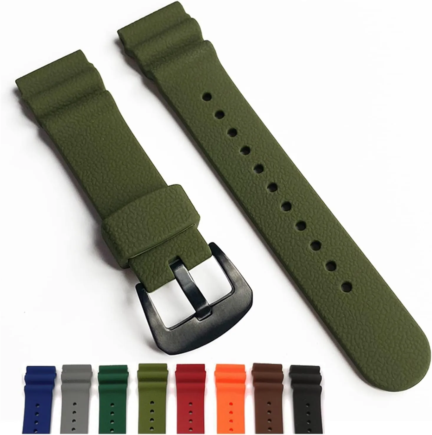 CAREG 22mm Sport Silicone Strap Stainless Steel Hoop Buckle Diver Waterproof Men Rubber Replacement Watch Wrist Band Compatible With Seiko Prospex Durable