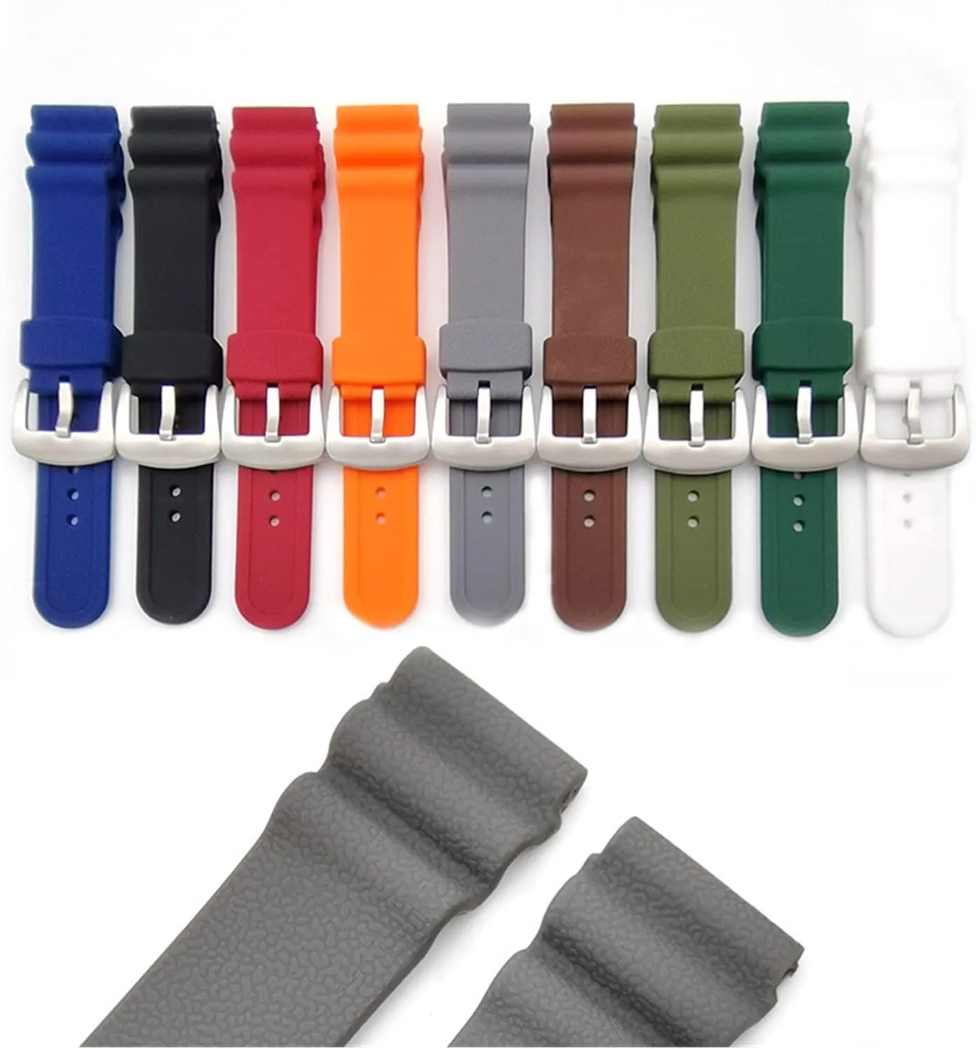 CAREG 22mm Sport Silicone Strap Stainless Steel Hoop Buckle Diver Waterproof Men Rubber Replacement Watch Wrist Band Compatible With Seiko Prospex Durable