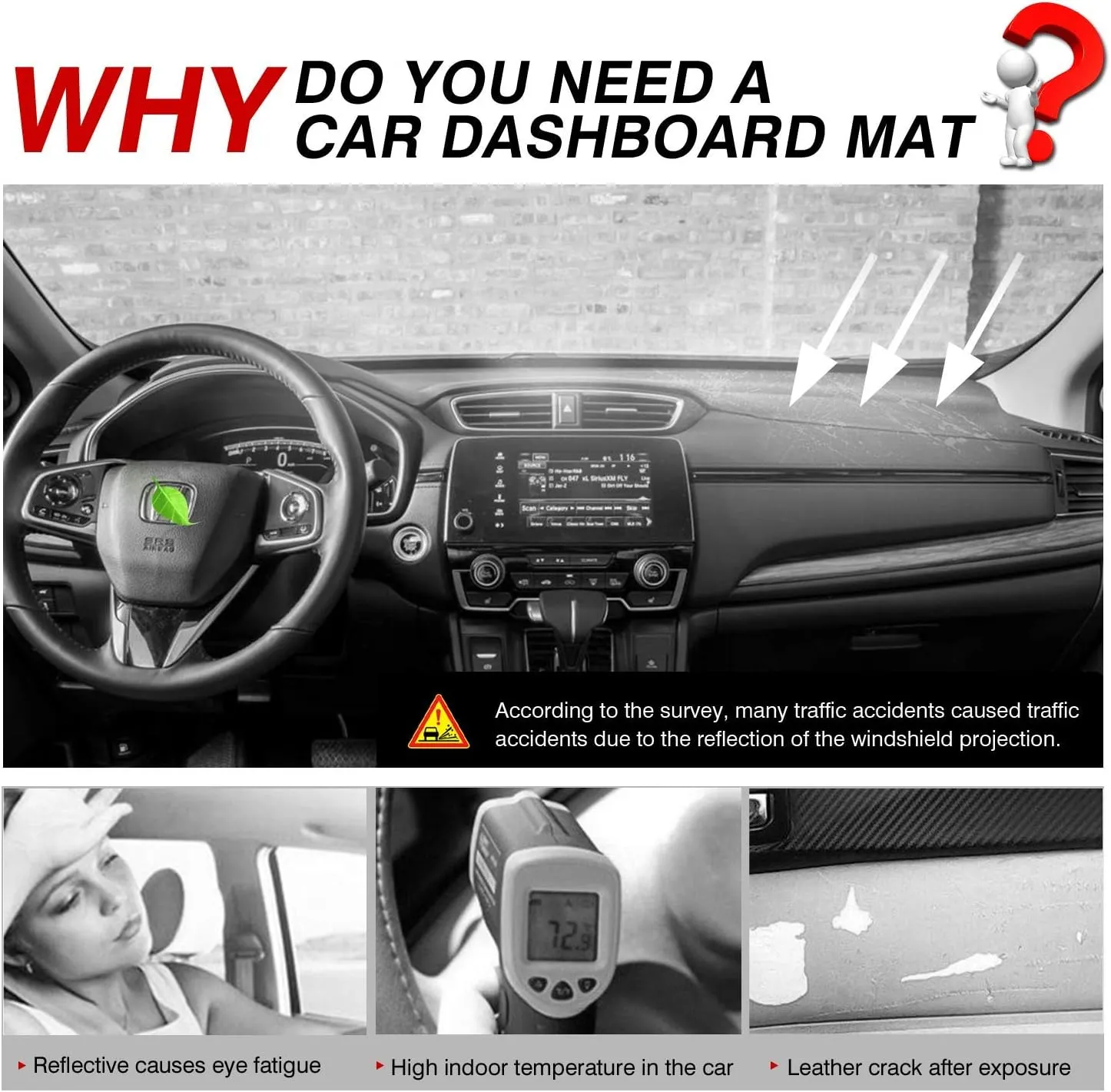 Cartist Suede Dash Mat Cover for Honda CR-V CRV 2017-2022 Dash Cover Nonslip Dashboard Mat Protector Sunshade No Glare
