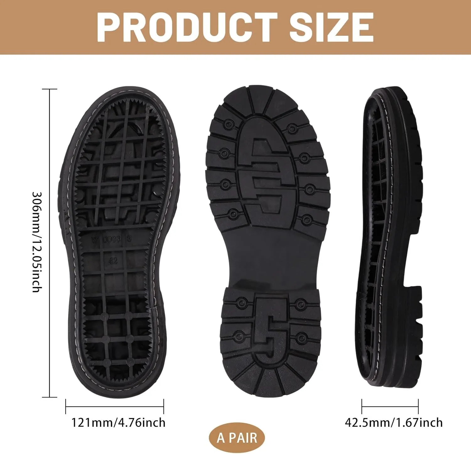 CHGCRAFT Shoe Replacement Rubber Sole 1 Pair Non-Skid Sole Protector Repair Replacement Shoe Grips for Bottom of Shoes Black