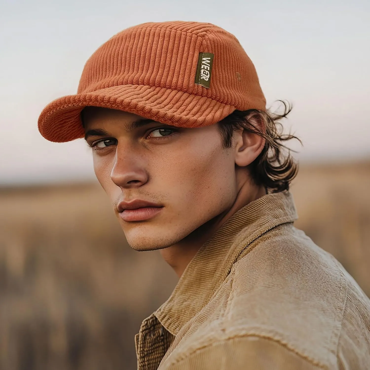 Clakllie Corduroy 5 Panel Hat Short Brim Baseball Cap Urban Street Flat Bill Hats Cooling Trucker Hats Snapback Fitted Cap
