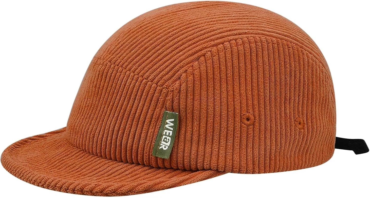 Clakllie Corduroy 5 Panel Hat Short Brim Baseball Cap Urban Street Flat Bill Hats Cooling Trucker Hats Snapback Fitted Cap