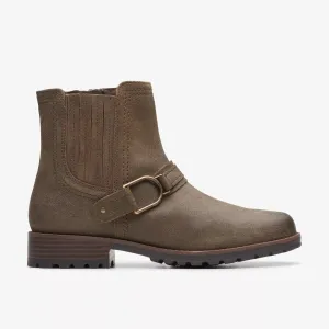 Clarks Women's Aspra Buckle Dark Olive Suede