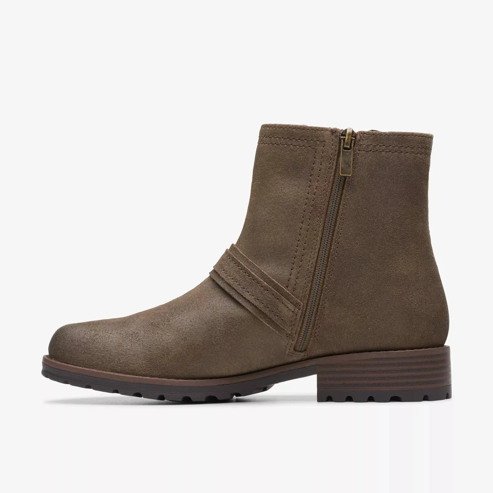 Clarks Women's Aspra Buckle Dark Olive Suede
