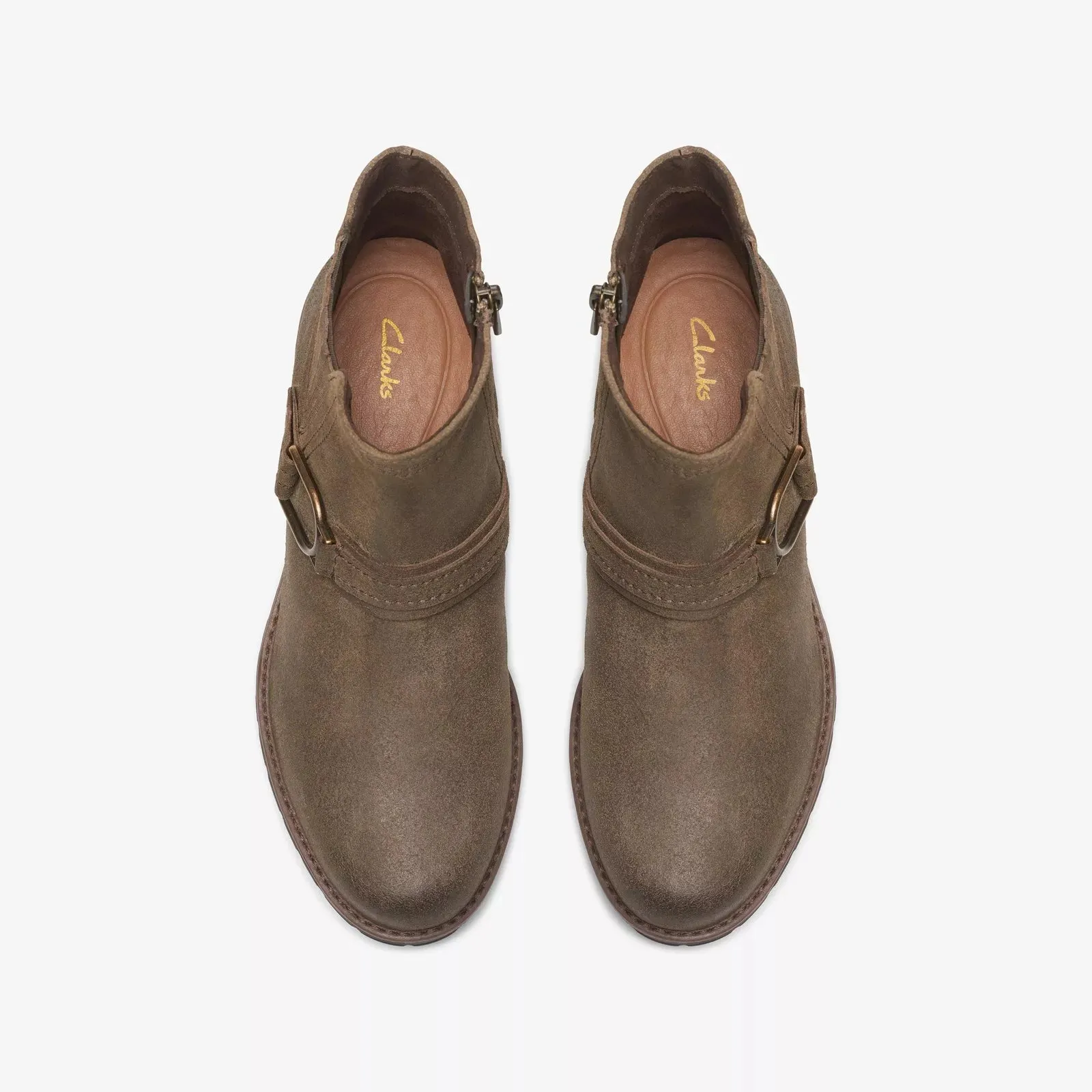 Clarks Women's Aspra Buckle Dark Olive Suede