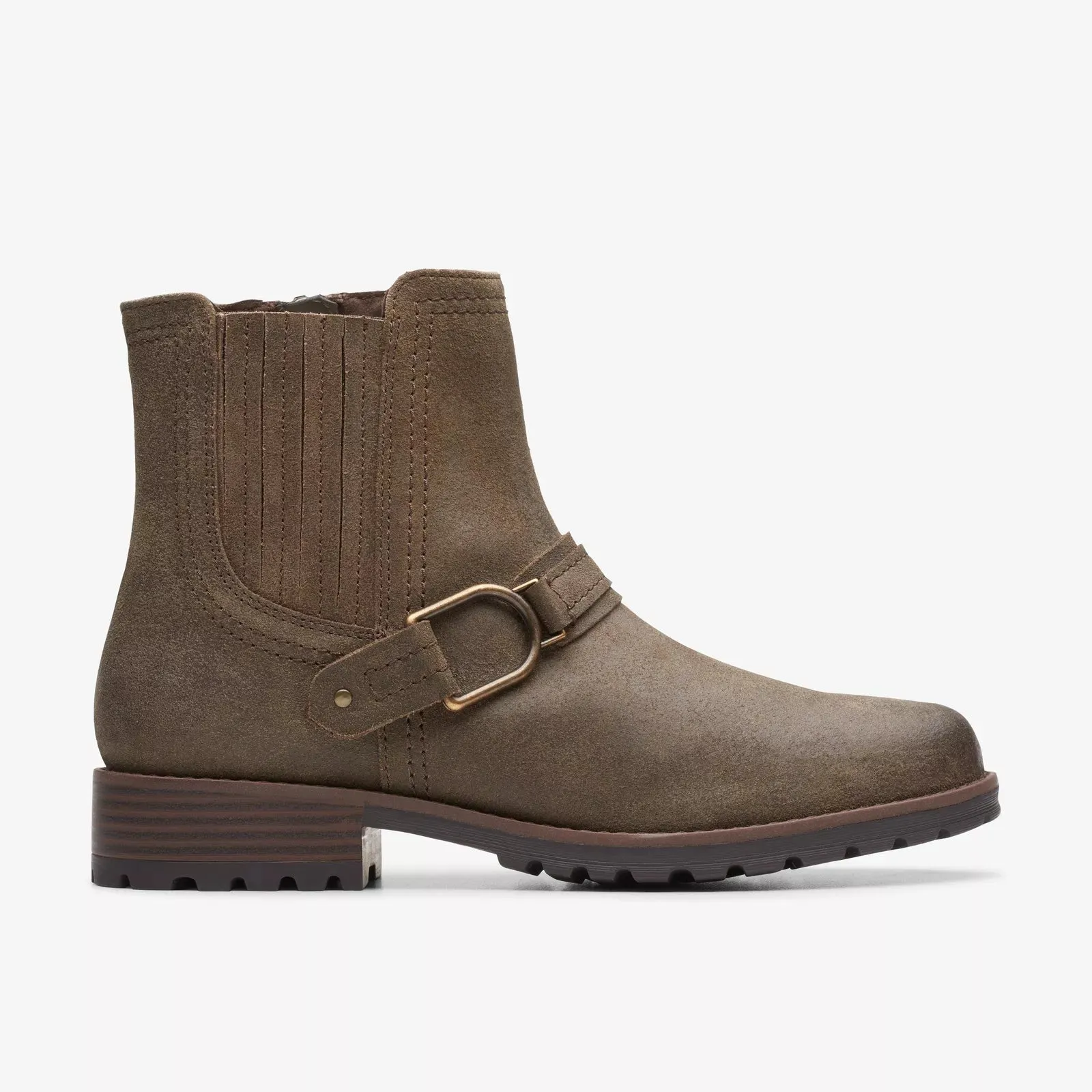 Clarks Women's Aspra Buckle Dark Olive Suede