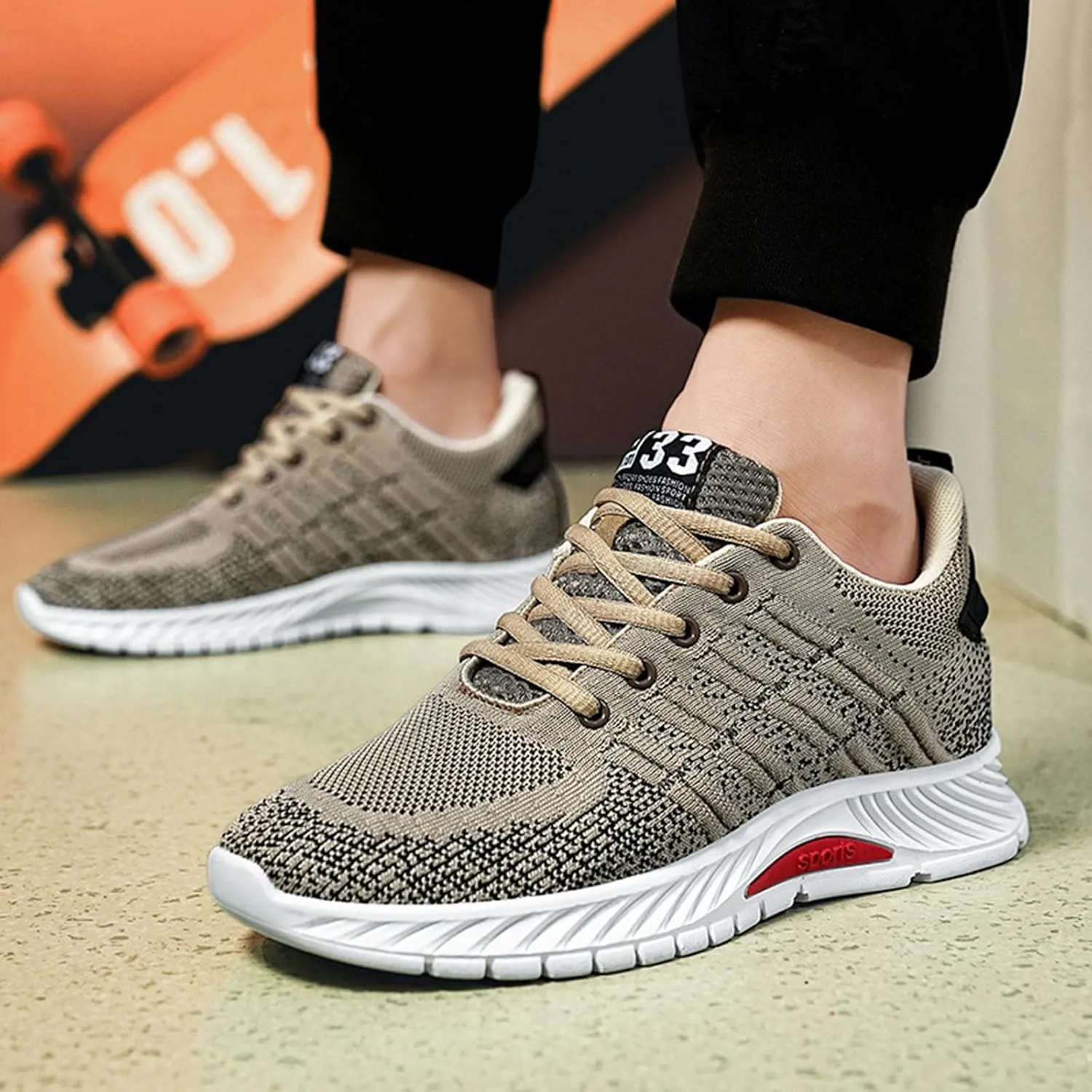 Couple Men's Elevator Shoes Men's Casual Mesh Trainers Lightweight Breathable Lace Up Sports Shoes with Hidden Lift Heel for Men Cm Mens Sneaker Socks Low Cut