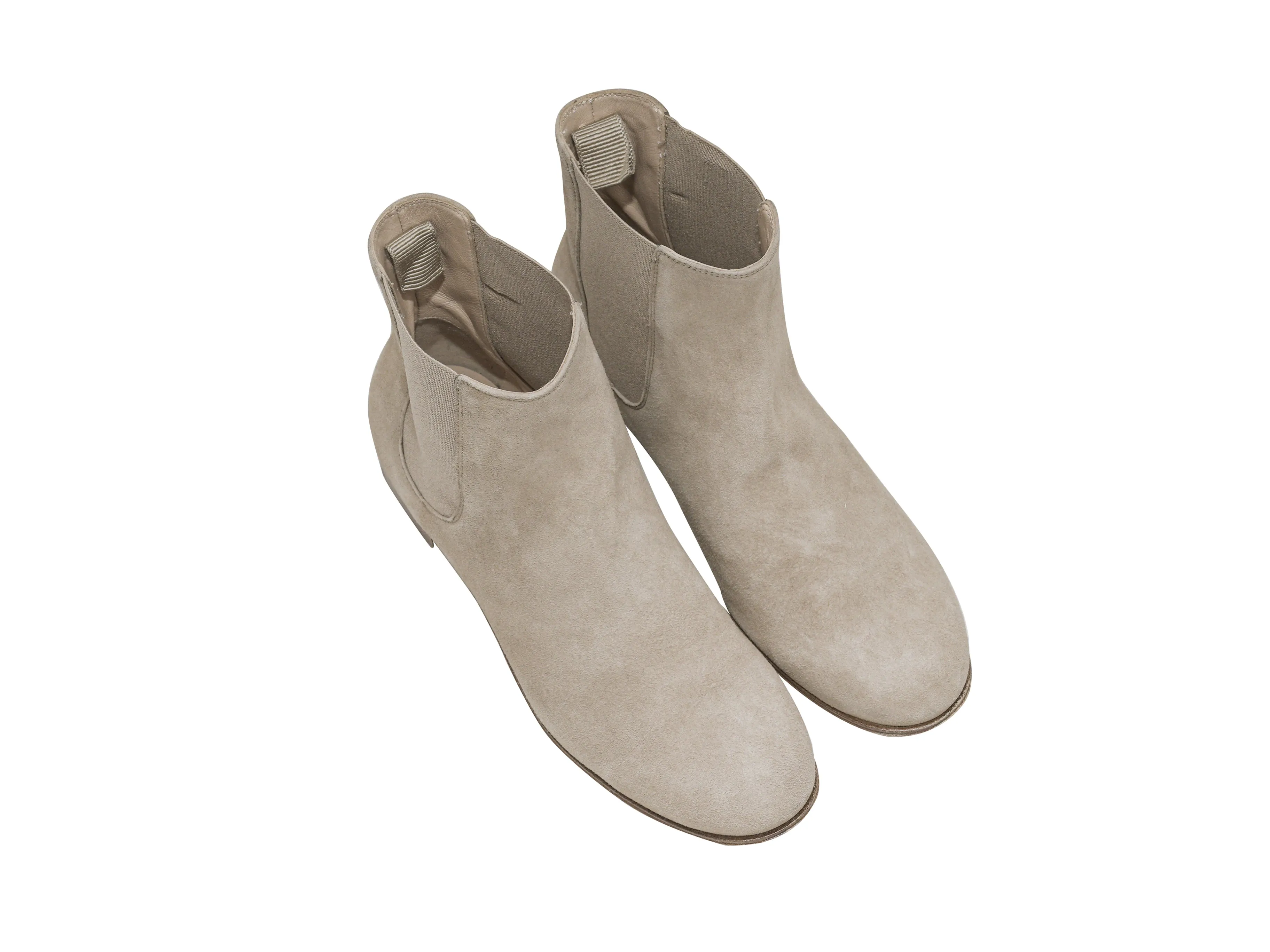 Cream Gianvito Rossi Flat Suede Ankle Boots Size 37