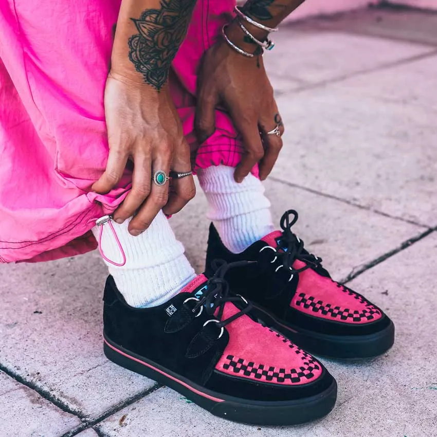 Creeper Sneaker Neon Pink & Black Suede