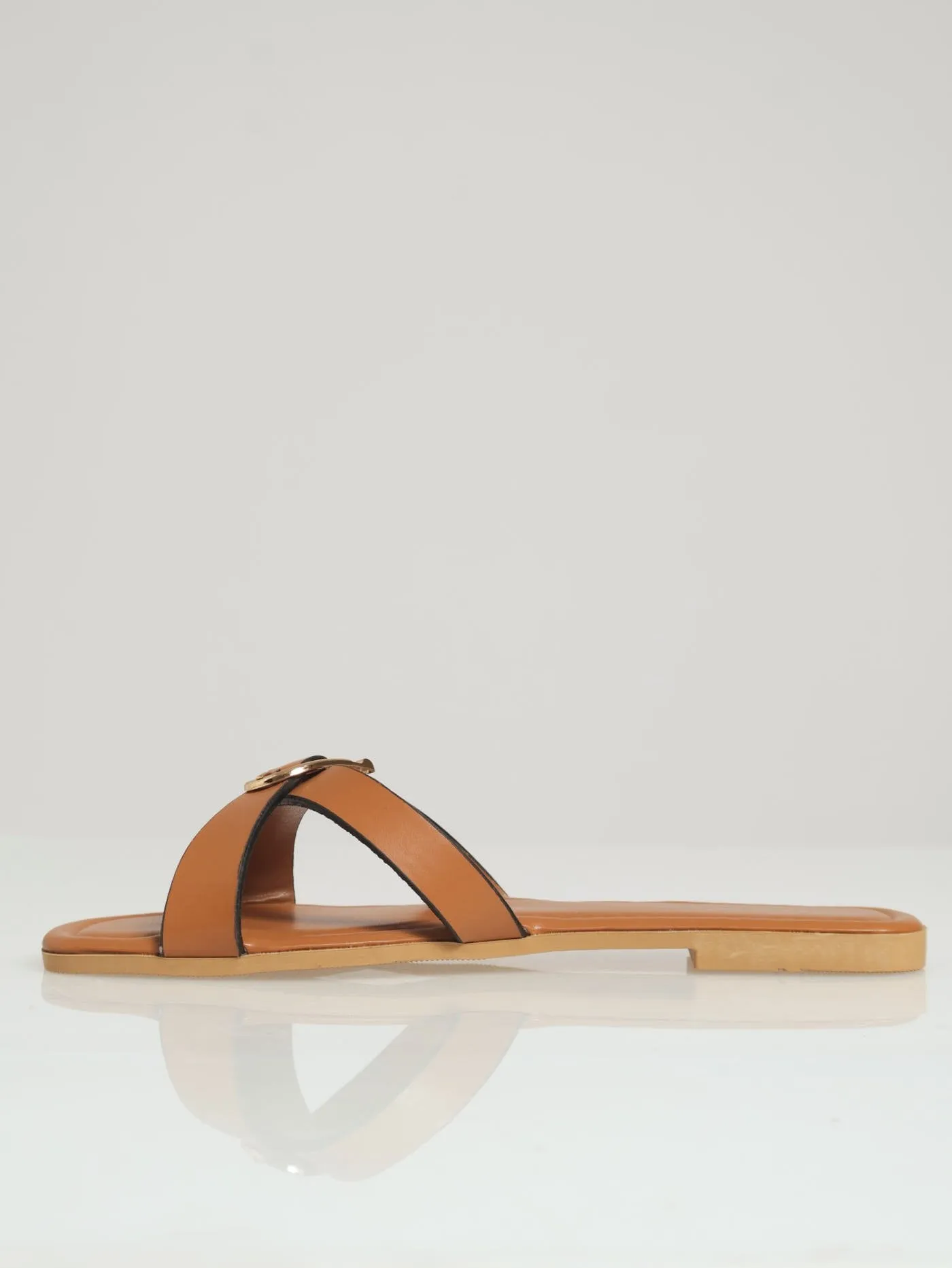 Cross Strap Buckled  Mule Sandal - Tan