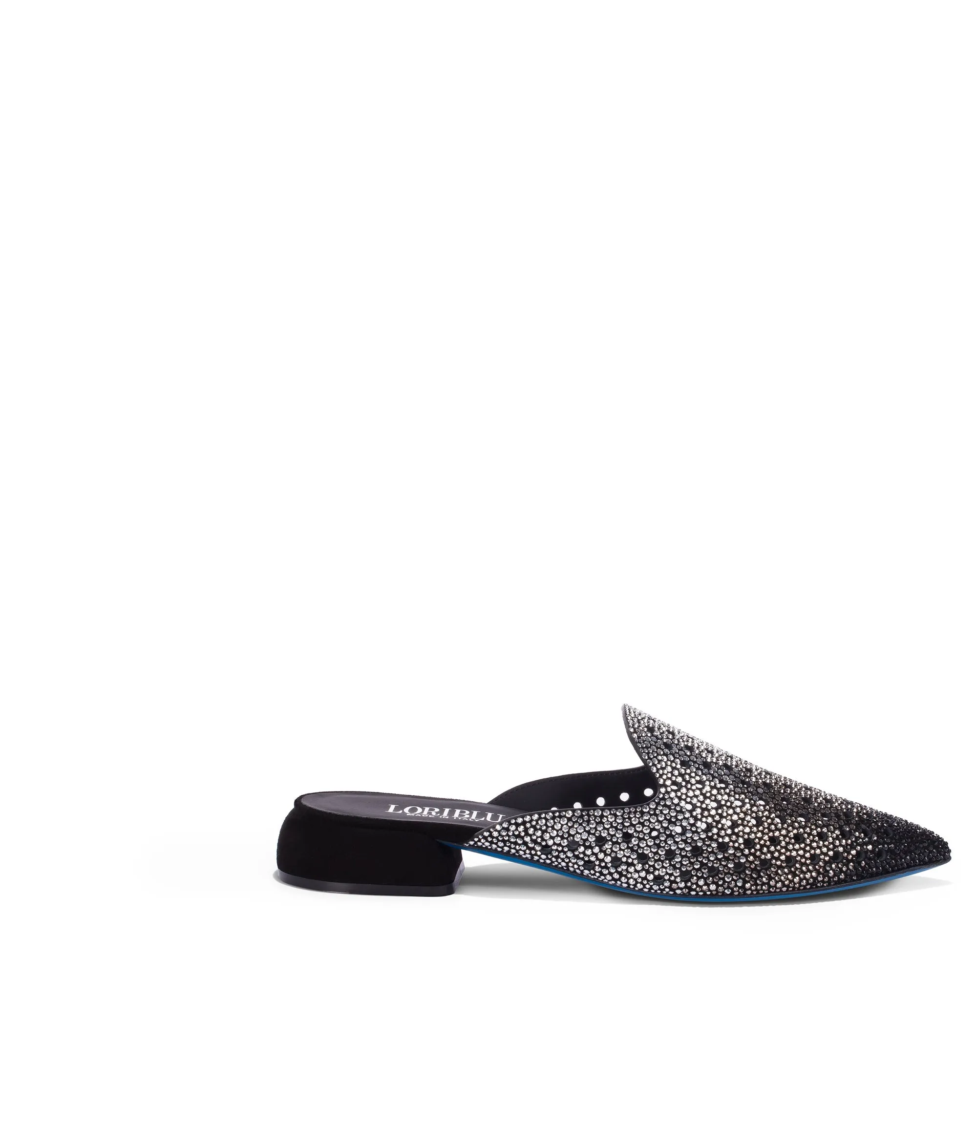 Crystals black suede flat mules