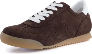 CUSHIONAIRE Tick Tock Women's Genuine Leather Lace-Up Casual Sneaker – Retro-Inspired Walking Shoe with Gum Rubber Outsole, Cushioned Arch Support, Lightweight Low Top Trainer