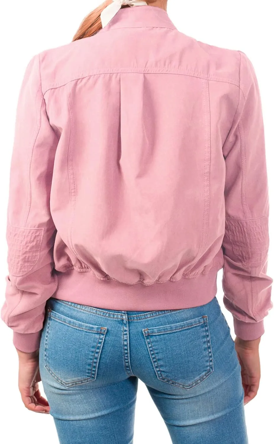Design by Olivia Women's Casual Faux Suede Ribbed Hem Zip Up Bomber Short Jacket