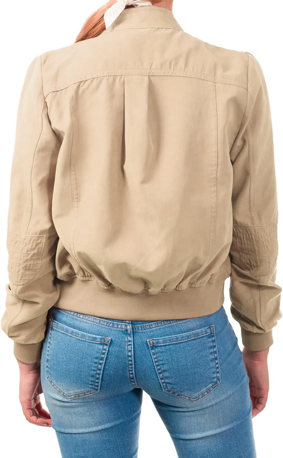 Design by Olivia Women's Casual Faux Suede Ribbed Hem Zip Up Bomber Short Jacket