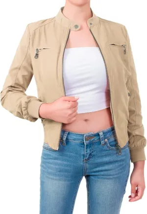 Design by Olivia Women's Casual Faux Suede Ribbed Hem Zip Up Bomber Short Jacket