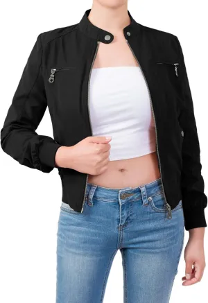 Design by Olivia Women's Casual Faux Suede Ribbed Hem Zip Up Bomber Short Jacket