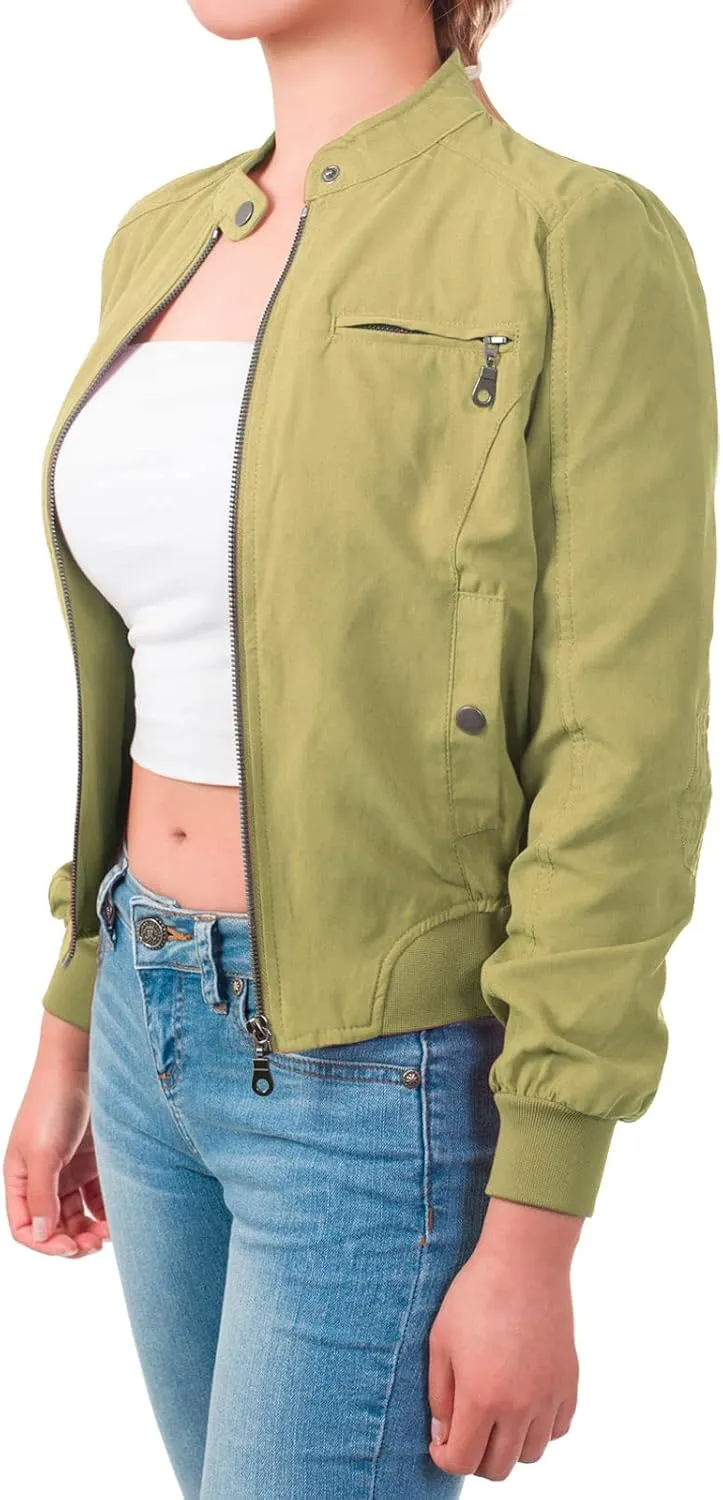 Design by Olivia Women's Casual Faux Suede Ribbed Hem Zip Up Bomber Short Jacket
