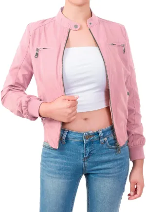 Design by Olivia Women's Casual Faux Suede Ribbed Hem Zip Up Bomber Short Jacket