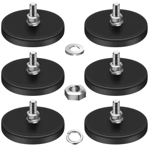 DIYMAG 6Pcs Rubber Coated Magnets, Adhesive Power 30LBS Anti-Scratch Neodymium Large Magnet Base with M5 Threaded Studs and Nuts Strong Magnets Hold The Base for Light Bar, Camera, PTZ 1.69 Inch