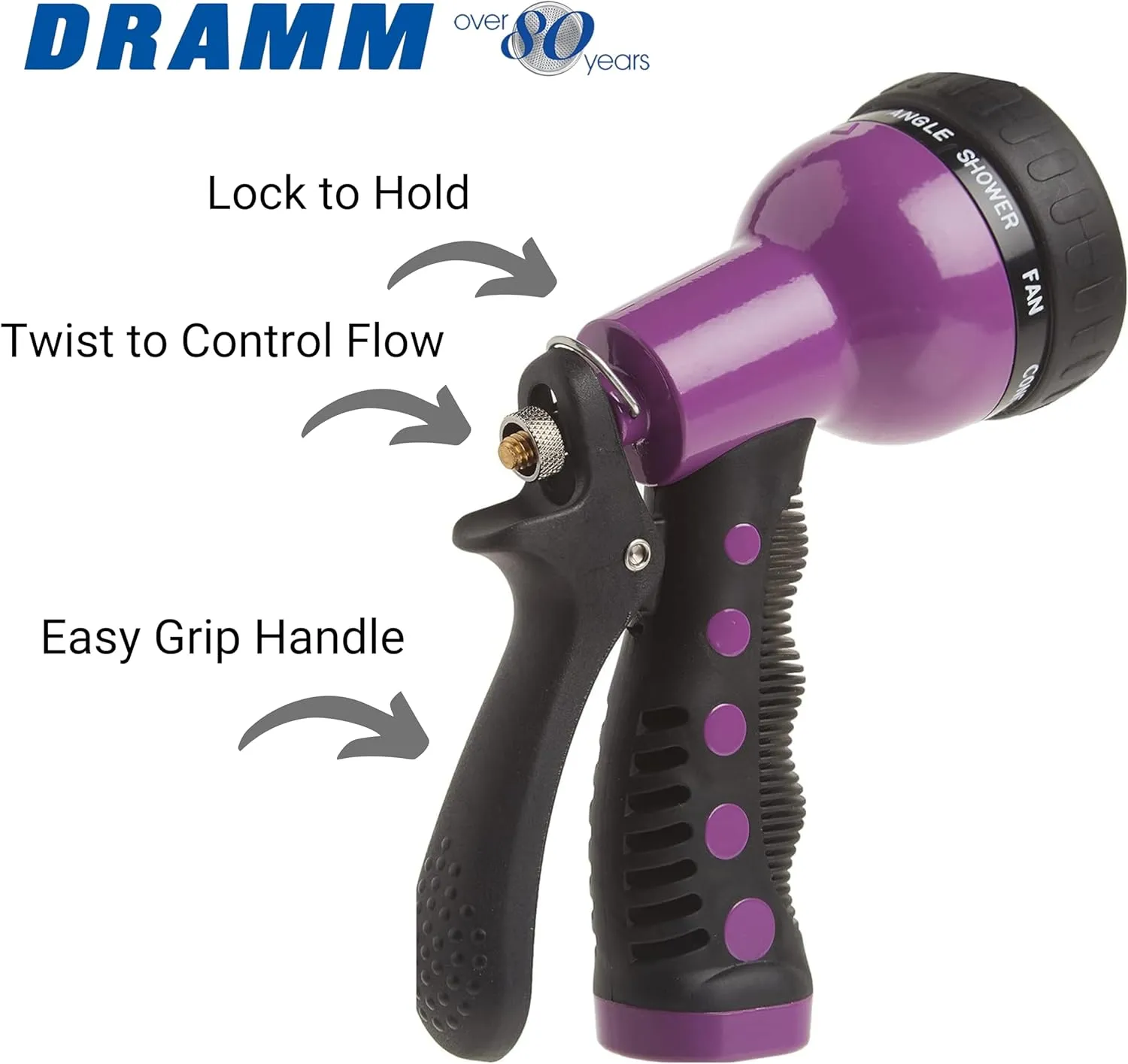 Dramm Revolver Heavy Duty 9 Pattern Quick Click Adjustable Garden Hose Spray Nozzle with Trigger Style Handle, for your Car, Boat, Deck, Sidewalk, Flowers and Young Trees, Red