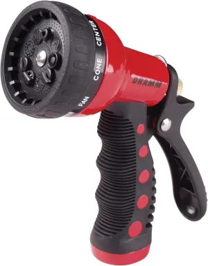 Dramm Revolver Heavy Duty 9 Pattern Quick Click Adjustable Garden Hose Spray Nozzle with Trigger Style Handle, for your Car, Boat, Deck, Sidewalk, Flowers and Young Trees, Red