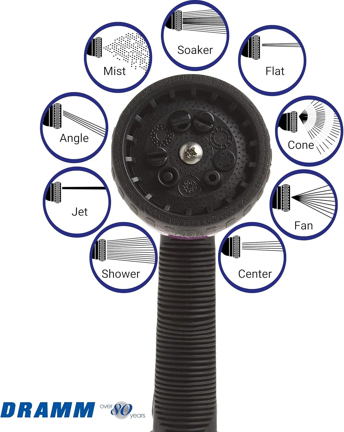 Dramm Revolver Heavy Duty 9 Pattern Quick Click Adjustable Garden Hose Spray Nozzle with Trigger Style Handle, for your Car, Boat, Deck, Sidewalk, Flowers and Young Trees, Red