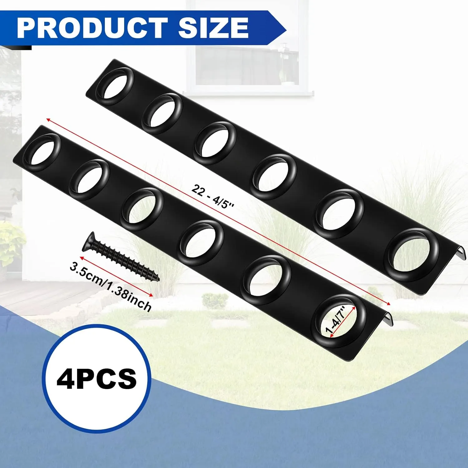 Dunzy 4 Sets 6-Tool Landscape Trailer Rack for Lawn Equipment 6 Hole Hand Tool Storage Rack Landscaping Shovel Holder for Truck with Rubber Grommets and Mounting Hardware Accessories, Black